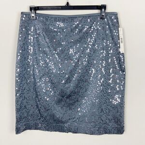 Alex Marie Pencil Skirt Womens Sz 16 Sequin Metallic Gray Silver Above The Knee